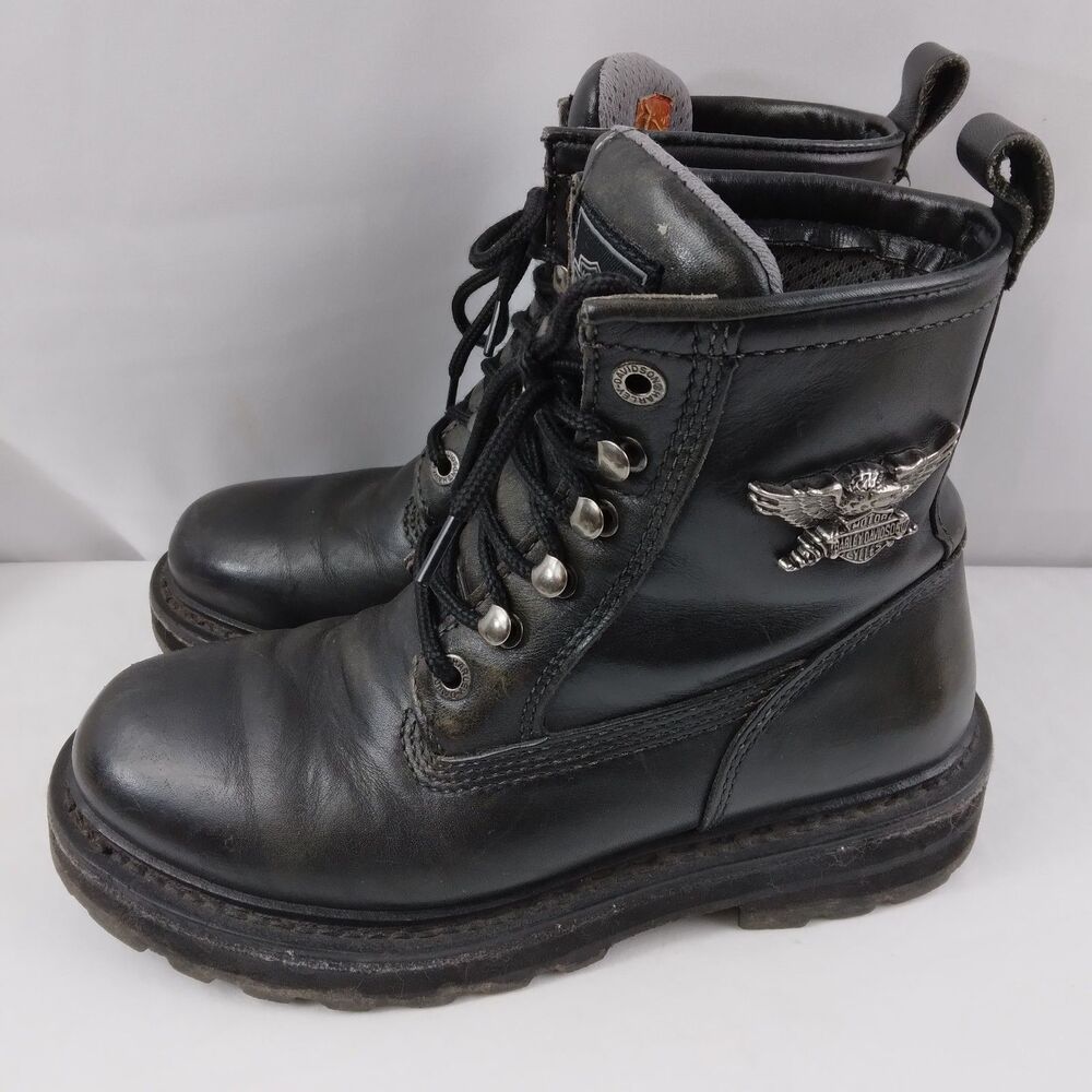HARLEY-DAVIDSON Lace Up Chukka Boots Black Metal Emblem Grunge Rock Women's 7.5 - Picture 8 of 16